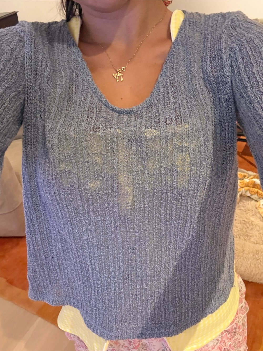 Blue Knit Scoop-Neck Women’s Sweater